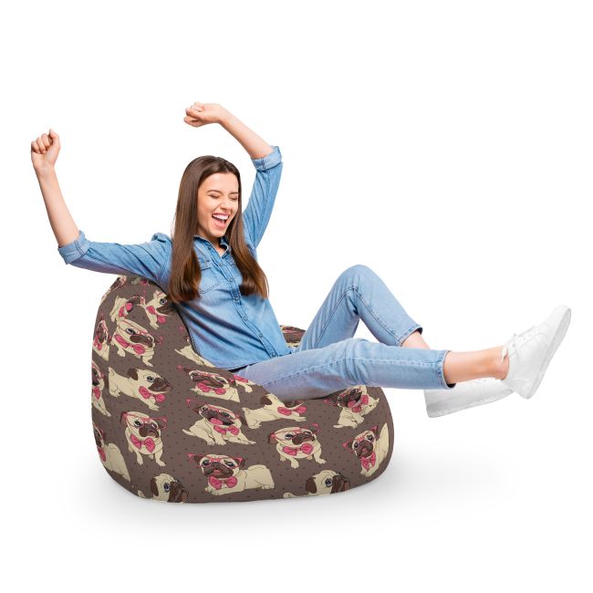 Fotoliu Units Puf Bean Bag tip para XL, impermeabil, indoor/outdoor, sac interior, cu maner, 90 x 85 x 65 cm, pugs cu ochelari BEANUNB-PR-XL-EXT-151