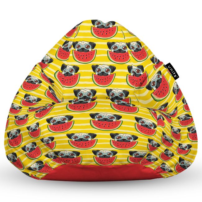 Fotoliu Units Puf Bean Bag tip para XL, impermeabil, indoor/outdoor, sac interior, cu maner, 90 x 85 x 65 cm, pugs cu pepeni BEANUNB-PR-XL-EXT-153