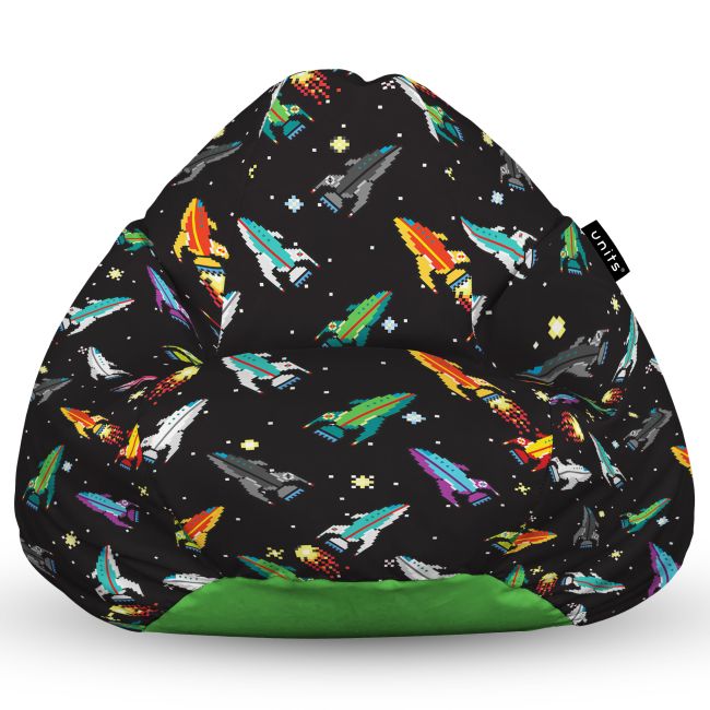 Fotoliu Units Puf Bean Bag tip para XL, impermeabil, indoor/outdoor, sac interior, cu maner, 90 x 85 x 65 cm, retro space ships BEANUNB-PR-XL-EXT-128