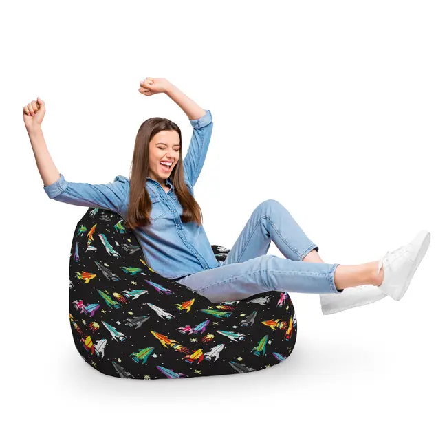 Fotoliu Units Puf Bean Bag tip para XL, impermeabil, indoor/outdoor, sac interior, cu maner, 90 x 85 x 65 cm, retro space ships BEANUNB-PR-XL-EXT-128
