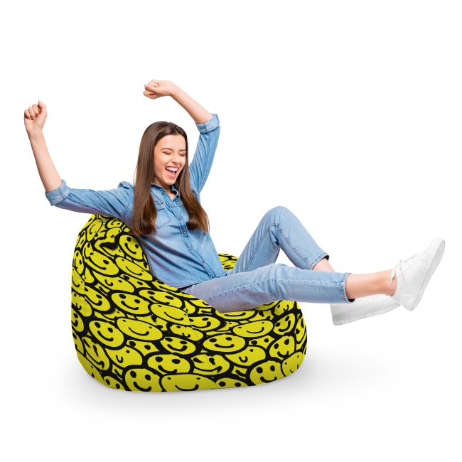 Fotoliu Units Puf Bean Bag tip para XL, impermeabil, indoor/outdoor, sac interior, cu maner, 90 x 85 x 65 cm, smiley galben BEANUNB-PR-XL-EXT-104