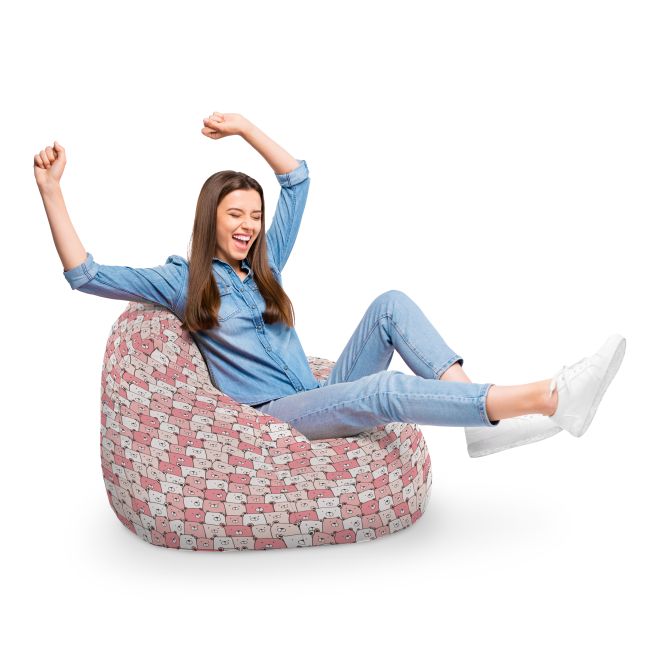 Fotoliu Units Puf Bean Bag tip para XL, impermeabil, indoor/outdoor, sac interior, cu maner, 90 x 85 x 65 cm, ursuleti roz BEANUNB-PR-XL-EXT-137