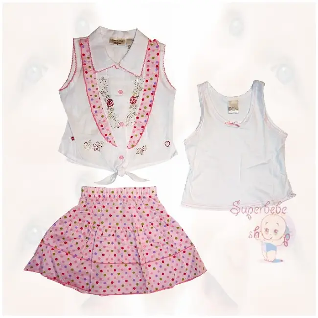 Costumas cu fustita roz cu bulinute colorate - 9446