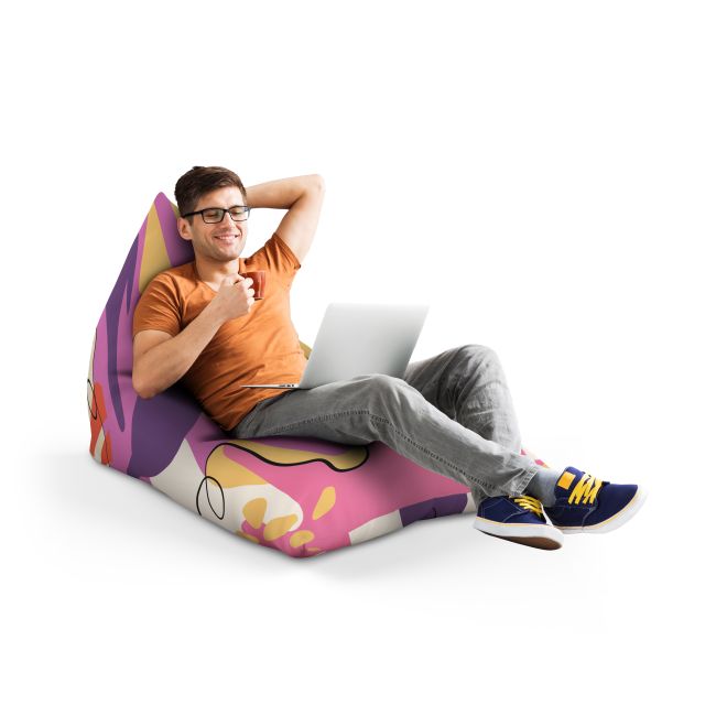 Fotoliu Units Puf Bean Bag tip Lounge, impermeabil, indoor/outdoor, sac interior, cu maner, 155 x 83 x 65 cm, Abstract Jungle Mov BEANUNB-LGA-L-EXT-178