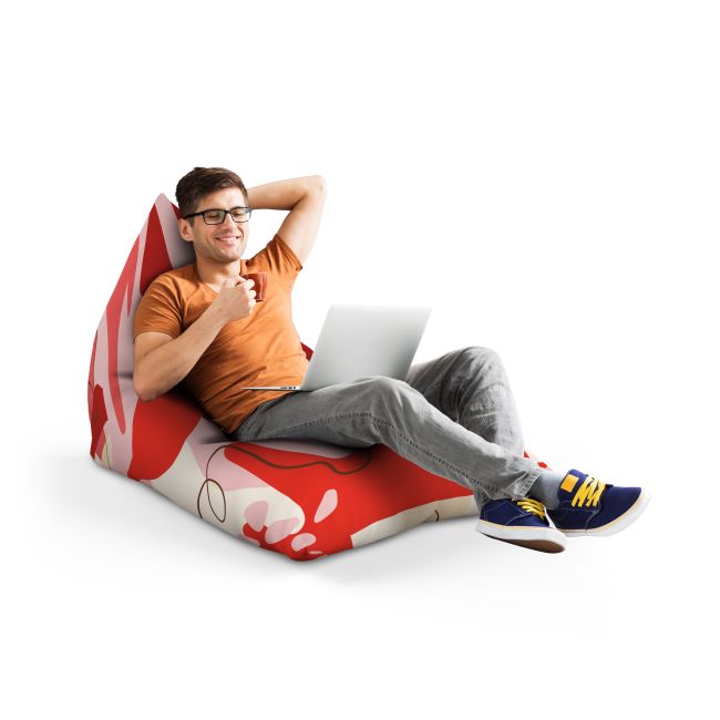 Fotoliu Units Puf Bean Bag tip Lounge, impermeabil, indoor/outdoor, sac interior, cu maner, 155 x 83 x 65 cm, Abstract Jungle Rosu BEANUNB-LGA-L-EXT-182
