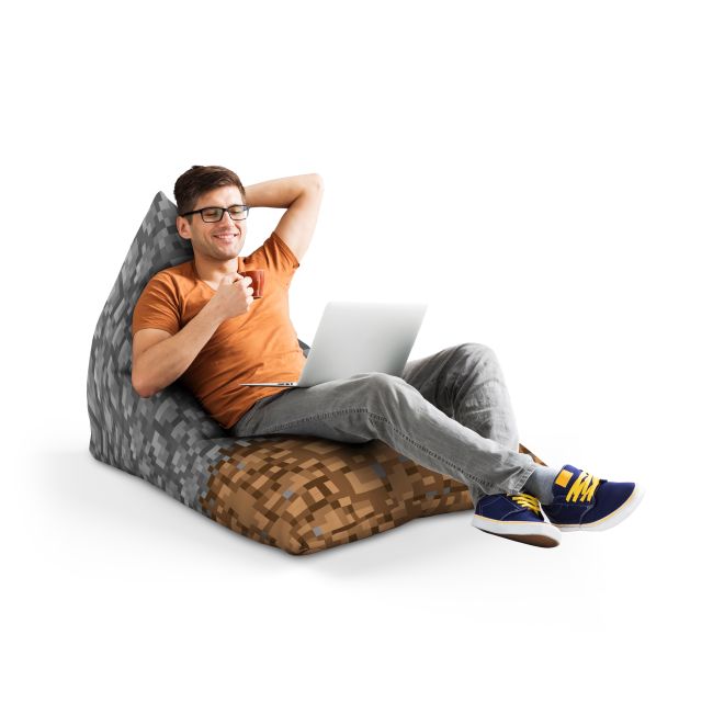 Fotoliu Units Puf Bean Bag tip Lounge, impermeabil, indoor/outdoor, sac interior, cu maner, 155 x 83 x 65 cm, Minecraft Piatra Pamant BEANUNB-LGA-L-EXT-205