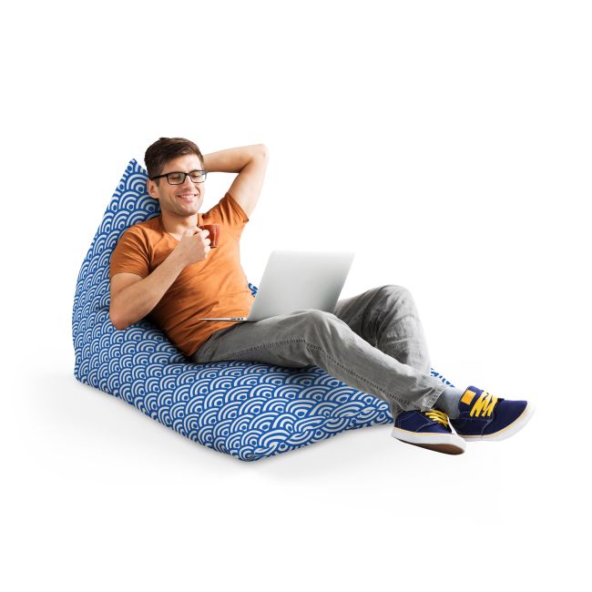 Fotoliu Units Puf Bean Bag tip Lounge, impermeabil, indoor/outdoor, sac interior, cu maner, 155 x 83 x 65 cm, Oriental Waves, Blue BEANUNB-LGA-L-EXT-176