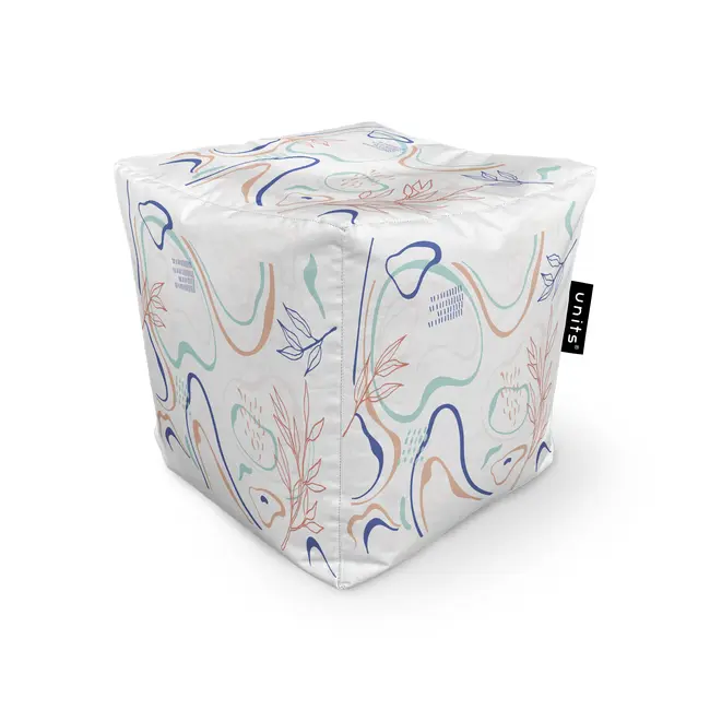 Fotoliu Units Puf Bean Bag tip cub, impermeabil, alb cu linii albastre si crem BEANUNB-CU-045-026