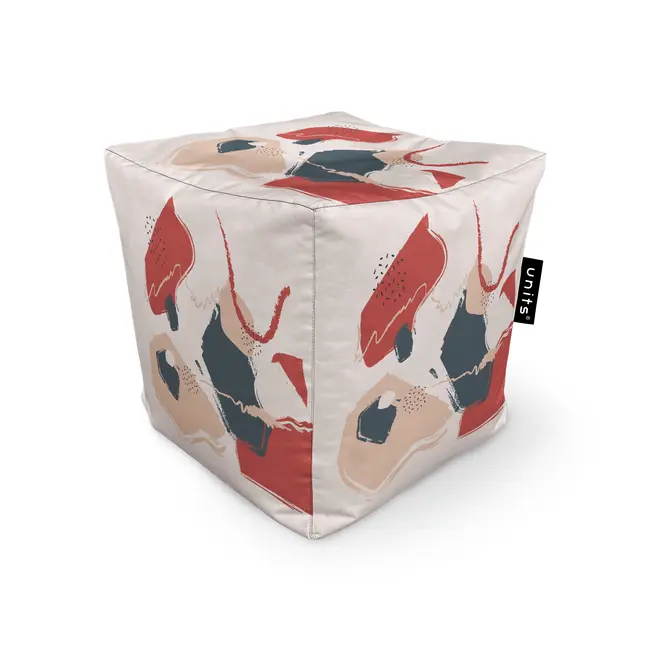 Fotoliu Units Puf Bean Bag tip cub, impermeabil, bej cu model rosu si gri BEANUNB-CU-045-023