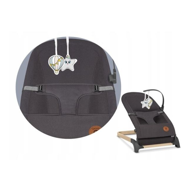 Lionelo - Fotoliu balansoar June, Cu arcada cu jucarii, Ergonomic, Balansare manuala, Pliabil, 0 luni+, Gri BYNLO-JUNE_GREY_STONE