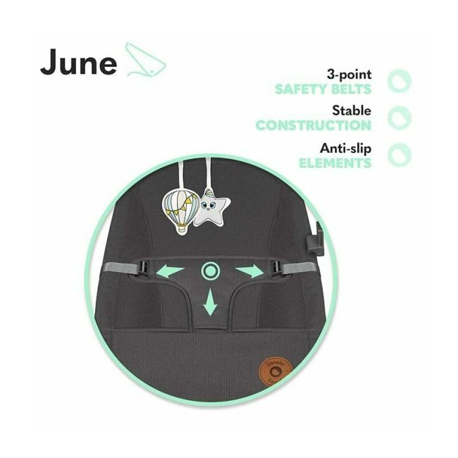 Lionelo - Fotoliu balansoar June, Cu arcada cu jucarii, Ergonomic, Balansare manuala, Pliabil, 0 luni+, Gri BYNLO-JUNE_GREY_STONE