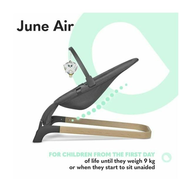 Lionelo - Fotoliu balansoar June AIR, Cu arcada cu jucarii, Ergonomic, Permite circulatia aerului, Balansare manuala, Pliabil, 0 luni+, Gri BYNLO-JUNE_AIR_GREY_STONE