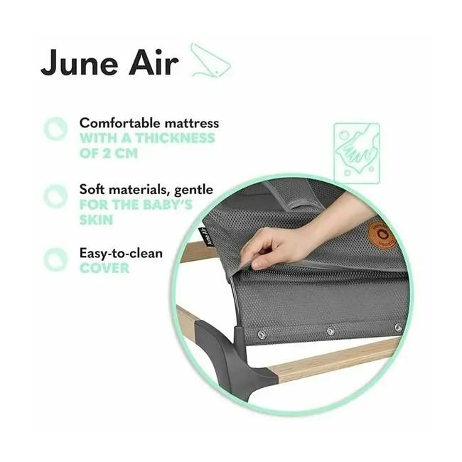 Lionelo - Fotoliu balansoar June AIR, Cu arcada cu jucarii, Ergonomic, Permite circulatia aerului, Balansare manuala, Pliabil, 0 luni+, Gri BYNLO-JUNE_AIR_GREY_STONE
