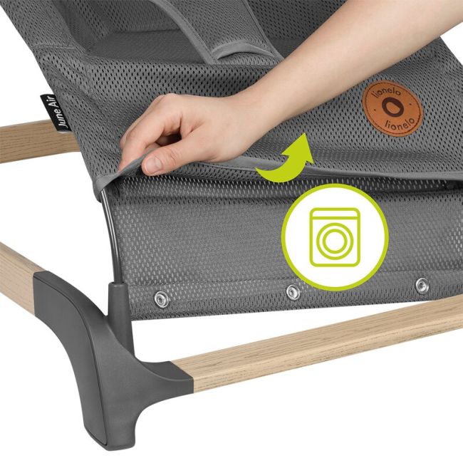 Lionelo - Fotoliu balansoar June AIR, Cu arcada cu jucarii, Ergonomic, Permite circulatia aerului, Balansare manuala, Pliabil, 0 luni+, Gri BYNLO-JUNE_AIR_GREY_STONE