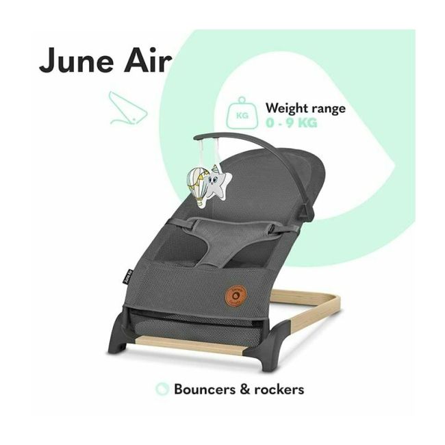 Lionelo - Fotoliu balansoar June AIR, Cu arcada cu jucarii, Ergonomic, Permite circulatia aerului, Balansare manuala, Pliabil, 0 luni+, Gri BYNLO-JUNE_AIR_GREY_STONE