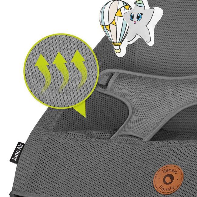 Lionelo - Fotoliu balansoar June AIR, Cu arcada cu jucarii, Ergonomic, Permite circulatia aerului, Balansare manuala, Pliabil, 0 luni+, Gri BYNLO-JUNE_AIR_GREY_STONE