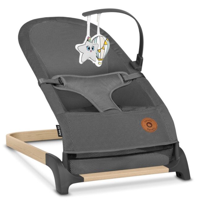 Lionelo - Fotoliu balansoar June AIR, Cu arcada cu jucarii, Ergonomic, Permite circulatia aerului, Balansare manuala, Pliabil, 0 luni+, Gri BYNLO-JUNE_AIR_GREY_STONE