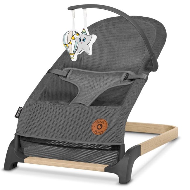 Lionelo - Fotoliu balansoar June AIR, Cu arcada cu jucarii, Ergonomic, Permite circulatia aerului, Balansare manuala, Pliabil, 0 luni+, Gri BYNLO-JUNE_AIR_GREY_STONE