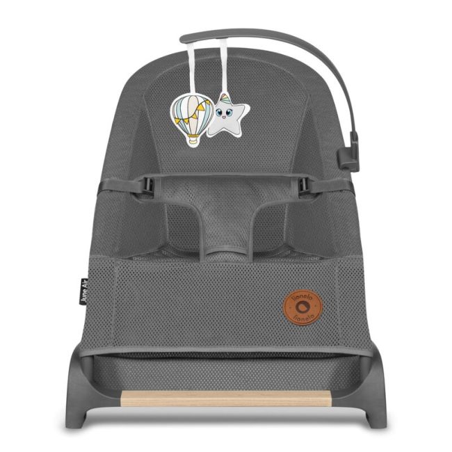 Lionelo - Fotoliu balansoar June AIR, Cu arcada cu jucarii, Ergonomic, Permite circulatia aerului, Balansare manuala, Pliabil, 0 luni+, Gri BYNLO-JUNE_AIR_GREY_STONE