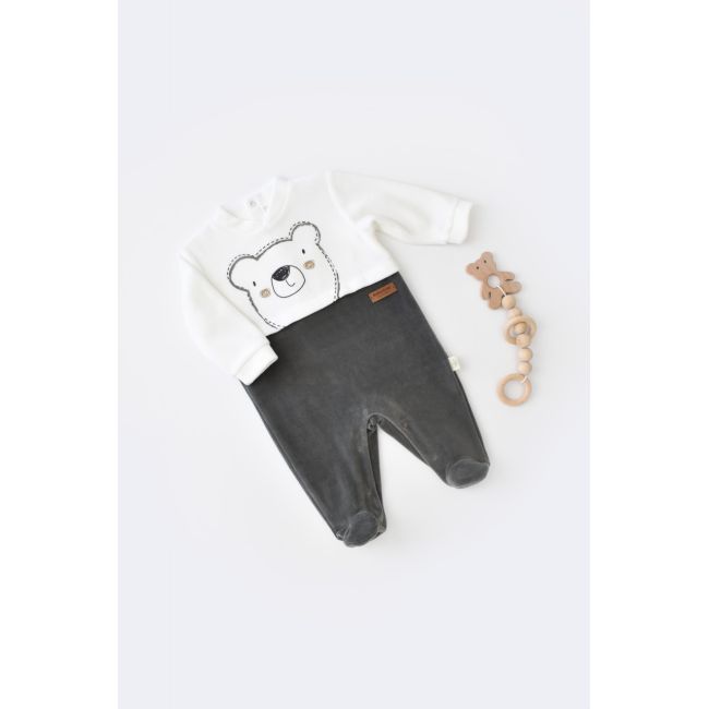 Salopeta Ursulet cu maneca lunga si botosei din 80%bumbac organic si 20% poliester - Antracit, Baby Cosy (Marime: 3-6 Luni) JEMBC-CSYK6011-3