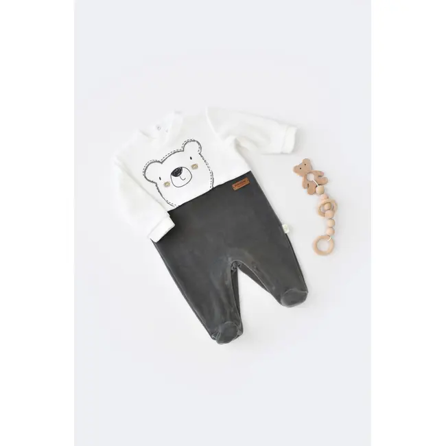 Salopeta Ursulet cu maneca lunga si botosei din 80%bumbac organic si 20% poliester - Antracit, Baby Cosy (Marime: 6-9 luni) JEMBC-CSYK6011-6