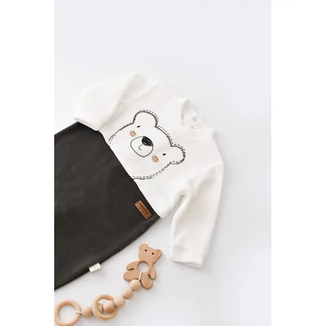 Salopeta Ursulet cu maneca lunga si botosei din 80%bumbac organic si 20% poliester - Antracit, Baby Cosy (Marime: 6-9 luni) JEMBC-CSYK6011-6