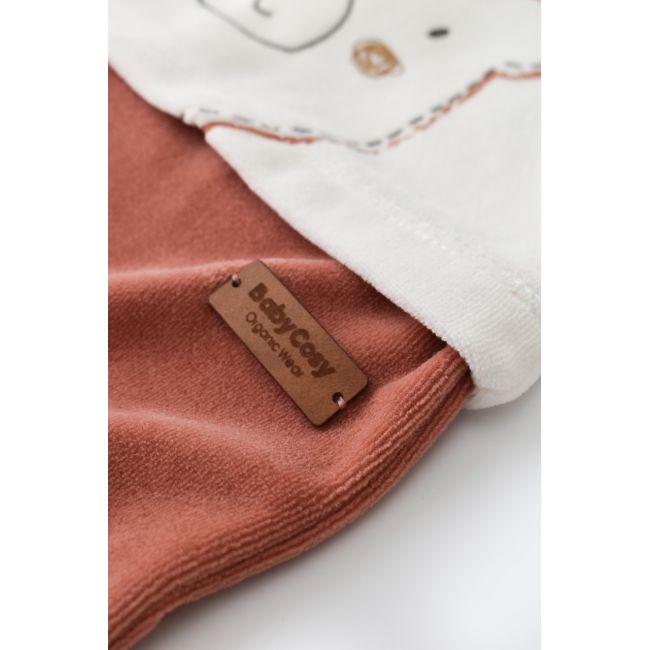 Salopeta Ursulet cu maneca lunga si botosei din 80%bumbac organic si 20% poliester - Caramiziu, Baby Cosy (Marime: 3-6 Luni) JEMBC-CSYK6013-3