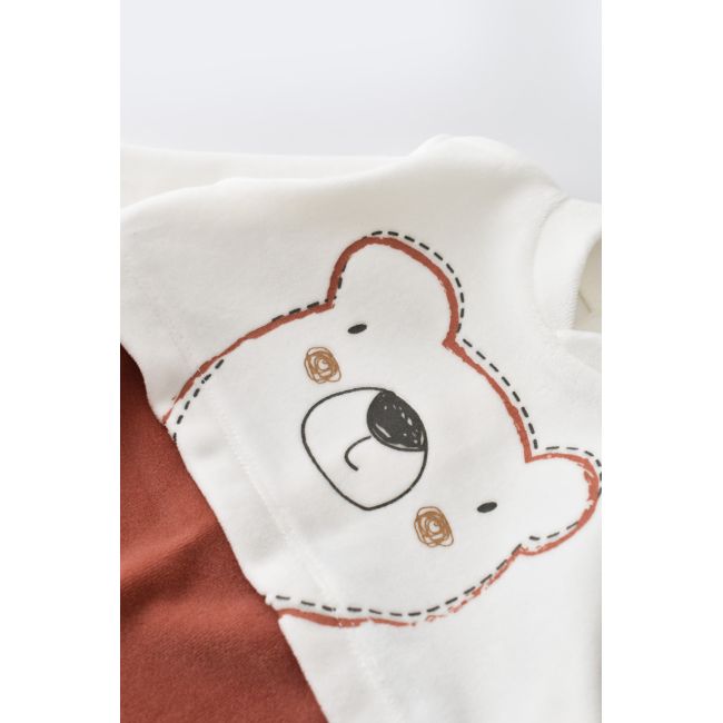Salopeta Ursulet cu maneca lunga si botosei din 80%bumbac organic si 20% poliester - Caramiziu, Baby Cosy (Marime: 6-9 luni) JEMBC-CSYK6013-6