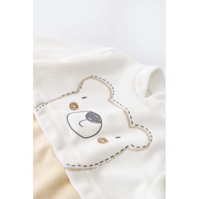 Salopeta Ursulet cu maneca lunga si botosei din 80%bumbac organic si 20% poliester - Crem, Baby Cosy (Marime: 3-6 Luni) JEMBC-CSYK6010-3
