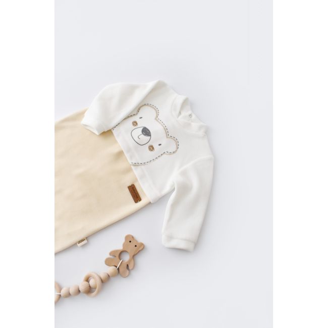 Salopeta Ursulet cu maneca lunga si botosei din 80%bumbac organic si 20% poliester - Crem, Baby Cosy (Marime: 3-6 Luni) JEMBC-CSYK6010-3