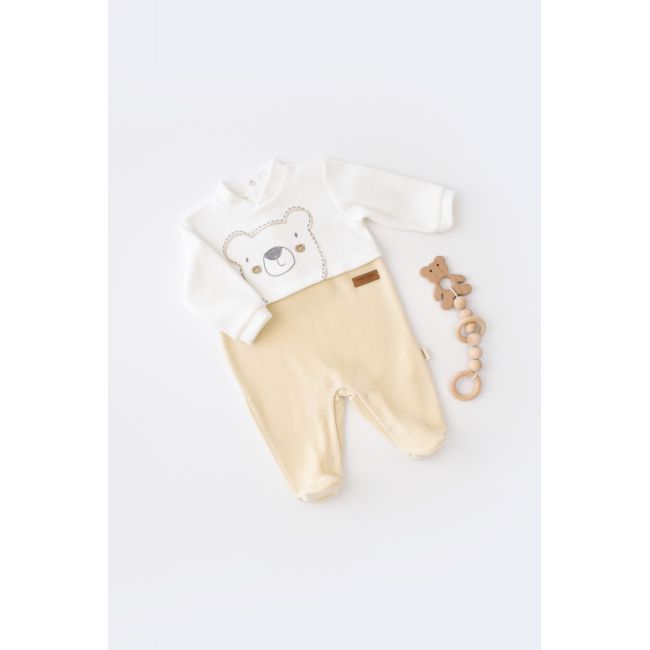 Salopeta Ursulet cu maneca lunga si botosei din 80%bumbac organic si 20% poliester - Crem, Baby Cosy (Marime: 6-9 luni) JEMBC-CSYK6010-6