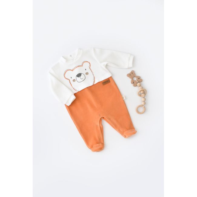 Salopeta Ursulet cu maneca lunga si botosei din 80%bumbac organic si 20% poliester - Portocaliu, Baby Cosy (Marime: 3-6 Luni) JEMBC-CSYK6012-3