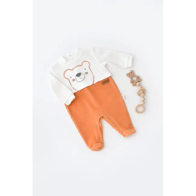 Salopeta Ursulet cu maneca lunga si botosei din 80%bumbac organic si 20% poliester - Portocaliu, Baby Cosy (Marime: 3-6 Luni) JEMBC-CSYK6012-3