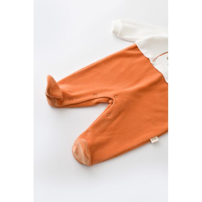 Salopeta Ursulet cu maneca lunga si botosei din 80%bumbac organic si 20% poliester - Portocaliu, Baby Cosy (Marime: 3-6 Luni) JEMBC-CSYK6012-3