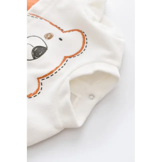 Salopeta Ursulet cu maneca lunga si botosei din 80%bumbac organic si 20% poliester - Portocaliu, Baby Cosy (Marime: 3-6 Luni) JEMBC-CSYK6012-3