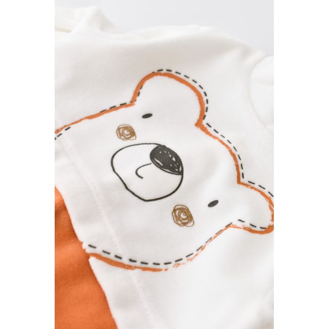 Salopeta Ursulet cu maneca lunga si botosei din 80%bumbac organic si 20% poliester - Portocaliu, Baby Cosy (Marime: 6-9 luni) JEMBC-CSYK6012-6