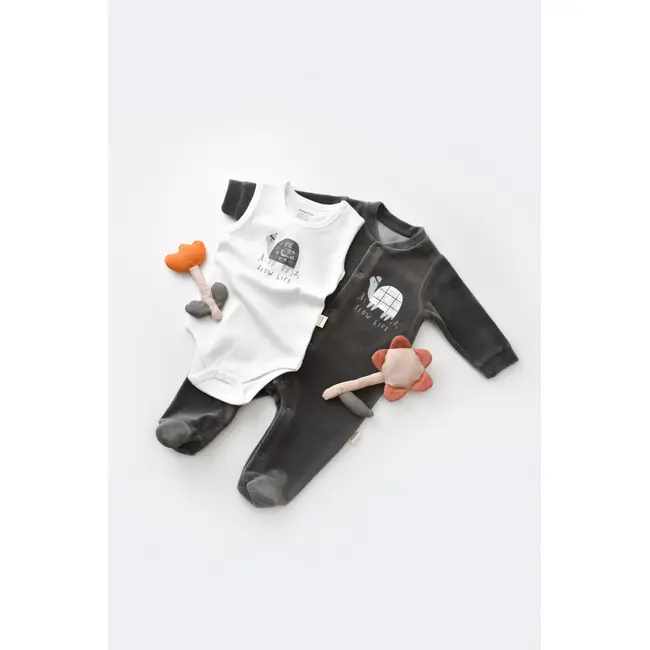 Set Broscuta cu salopeta si body din 80%bumbac organic si 20% poliester - Antracit, Baby Cosy (Marime: 6-9 luni) JEMBC-CSYK6020-6