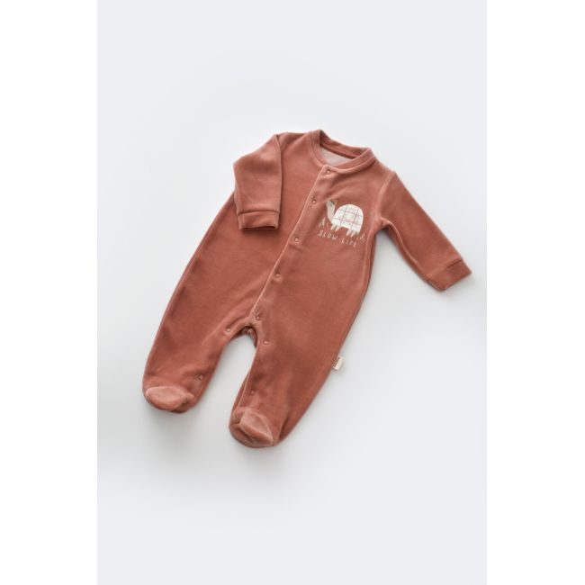 Set Broscuta cu salopeta si body din 80%bumbac organic si 20% poliester - Caramiziu, Baby Cosy (Marime: 6-9 luni) JEMBC-CSYK6022-6