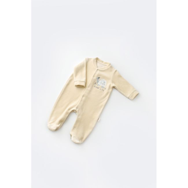 Set Broscuta cu salopeta si body din 80%bumbac organic si 20% poliester - Crem, Baby Cosy (Marime: 0-3 Luni) JEMBC-CSYK6019-0
