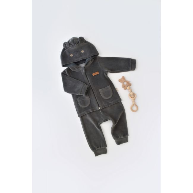 Set Ursulet cu bluzita cu fermoar si gluga si panataloni lungi din 80%bumbac organic si 20% poliester - Antracit, Baby Cosy (Marime: 18-24 Luni) JEMBC-CSYK6016-18