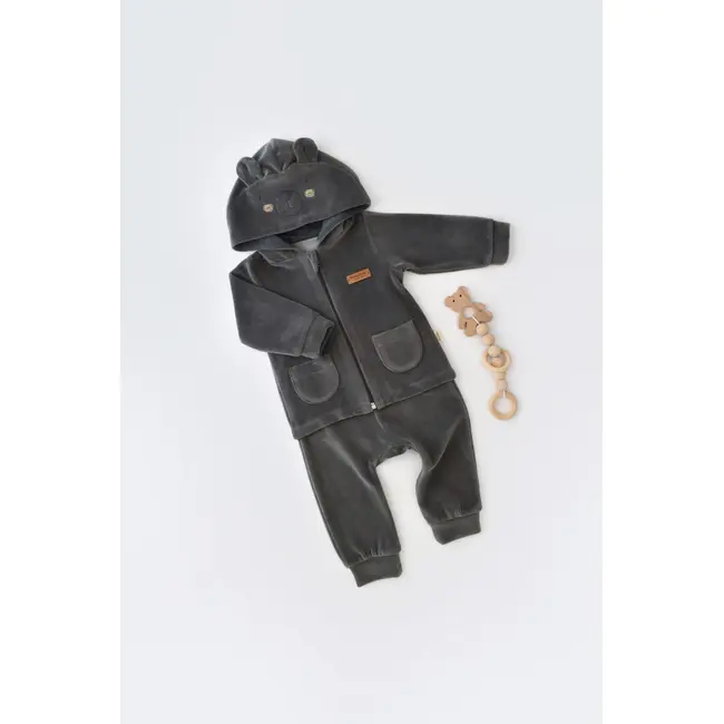 Set Ursulet cu bluzita cu fermoar si gluga si panataloni lungi din 80%bumbac organic si 20% poliester - Antracit, Baby Cosy (Marime: 9-12 luni) JEMBC-CSYK6016-9