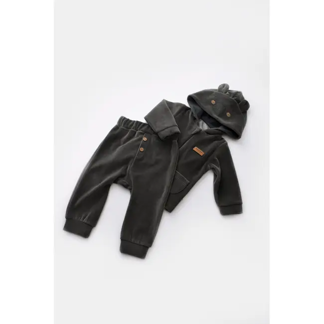 Set Ursulet cu bluzita cu fermoar si gluga si panataloni lungi din 80%bumbac organic si 20% poliester - Antracit, Baby Cosy (Marime: 9-12 luni) JEMBC-CSYK6016-9