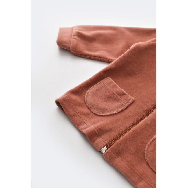 Set Ursulet cu bluzita cu fermoar si gluga si panataloni lungi din 80%bumbac organic si 20% poliester - Caramiziu, Baby Cosy (Marime: 12-18 Luni) JEMBC-CSYK6018-12