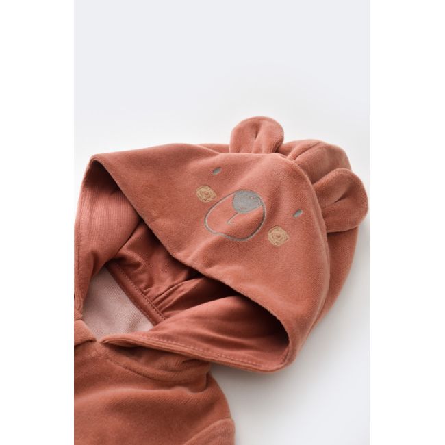 Set Ursulet cu bluzita cu fermoar si gluga si panataloni lungi din 80%bumbac organic si 20% poliester - Caramiziu, Baby Cosy (Marime: 12-18 Luni) JEMBC-CSYK6018-12