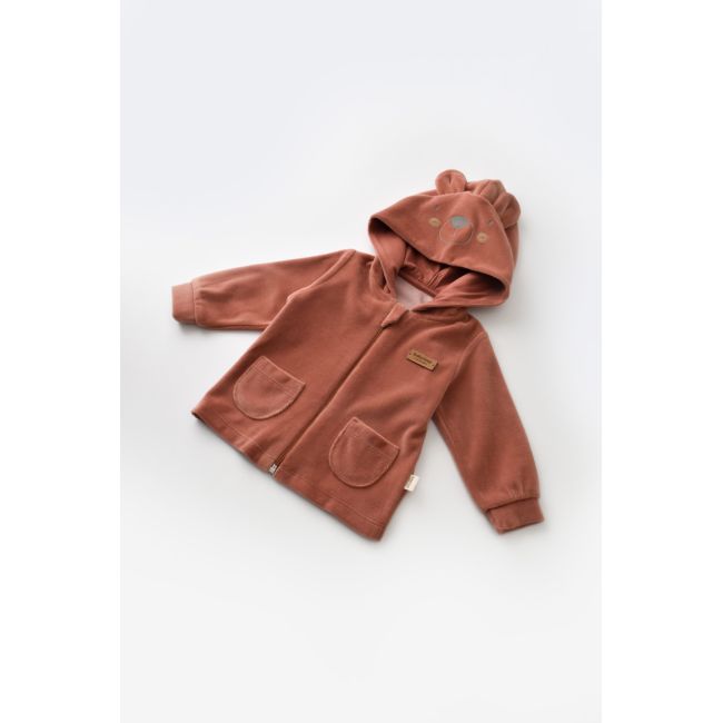 Set Ursulet cu bluzita cu fermoar si gluga si panataloni lungi din 80%bumbac organic si 20% poliester - Caramiziu, Baby Cosy (Marime: 12-18 Luni) JEMBC-CSYK6018-12
