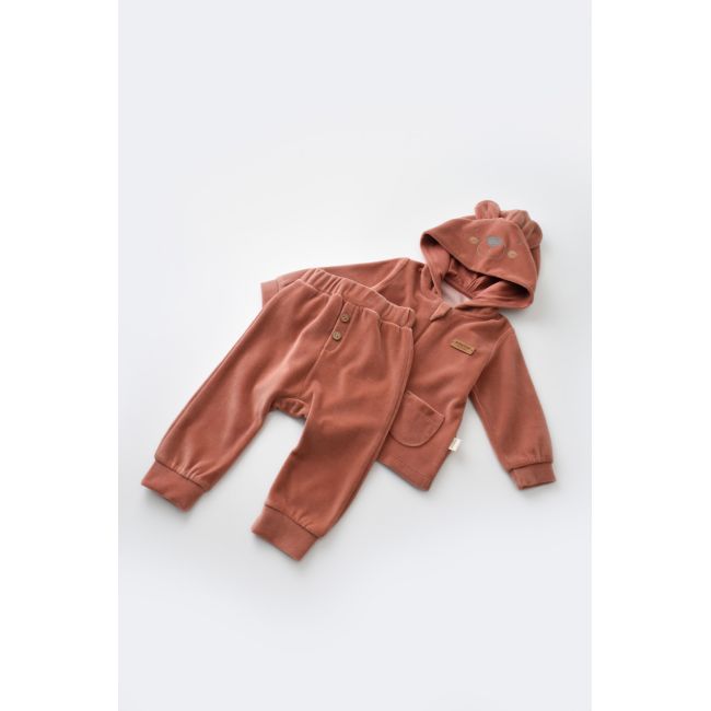 Set Ursulet cu bluzita cu fermoar si gluga si panataloni lungi din 80%bumbac organic si 20% poliester - Caramiziu, Baby Cosy (Marime: 12-18 Luni) JEMBC-CSYK6018-12