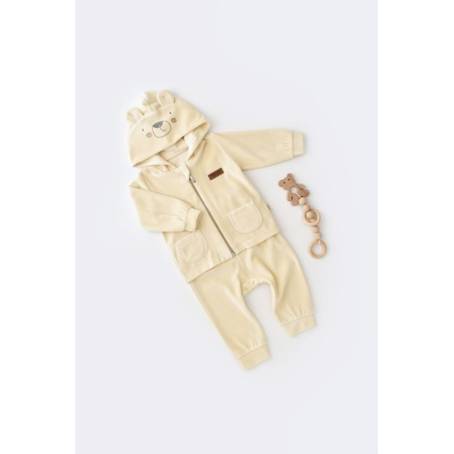 Set Ursulet cu bluzita cu fermoar si gluga si panataloni lungi din 80%bumbac organic si 20% poliester - Crem, Baby Cosy (Marime: 18-24 Luni) JEMBC-CSYK6015-18