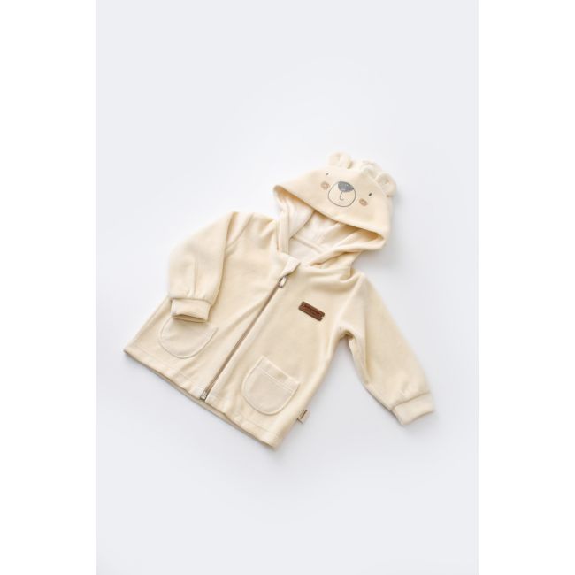 Set Ursulet cu bluzita cu fermoar si gluga si panataloni lungi din 80%bumbac organic si 20% poliester - Crem, Baby Cosy (Marime: 18-24 Luni) JEMBC-CSYK6015-18