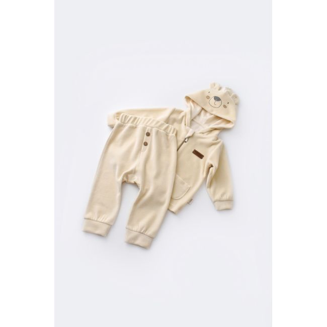 Set Ursulet cu bluzita cu fermoar si gluga si panataloni lungi din 80%bumbac organic si 20% poliester - Crem, Baby Cosy (Marime: 6-9 luni) JEMBC-CSYK6015-6