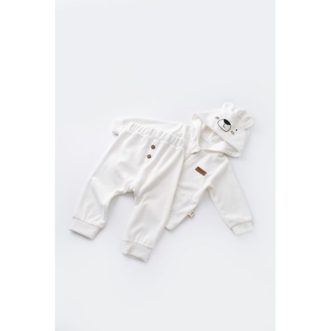 Set Ursulet cu bluzita cu fermoar si gluga si panataloni lungi din 80%bumbac organic si 20% poliester - Ecru, Baby Cosy (Marime: 18-24 Luni) JEMBC-CSYK6014-18